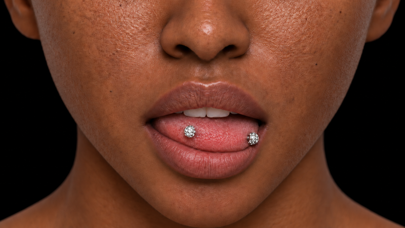 Tongue piercing jewelry placement
