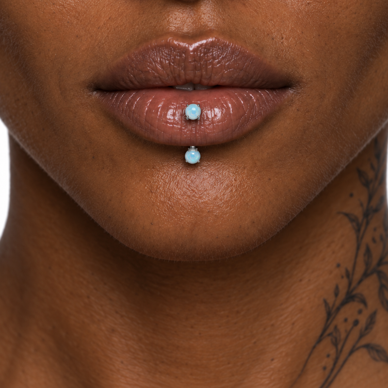 Vertical labret piercing jewelry placement