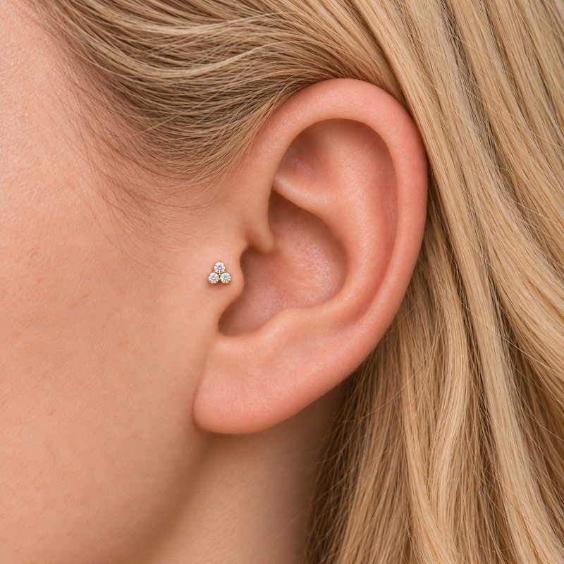 Tragus piercing jewelry placement