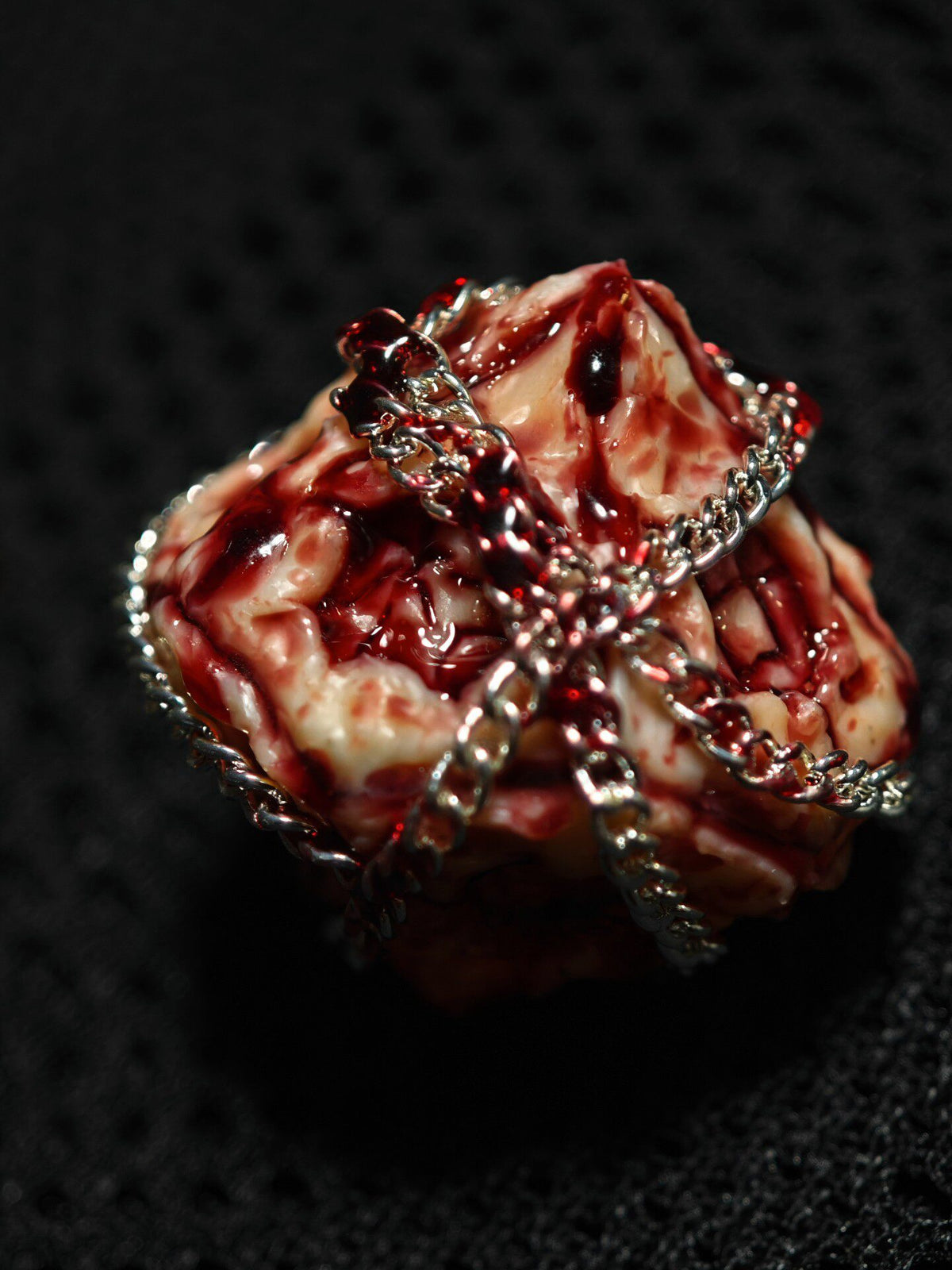 Handmade 35mm Bound Flesh D6 Dice - Chained Gory Meat Resin Artifact - Crux Jewelry product image 1