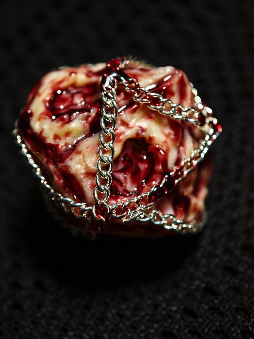 Handmade 35mm Bound Flesh D6 Dice - Chained Gory Meat Resin Artifact - Crux Jewelry product image 4