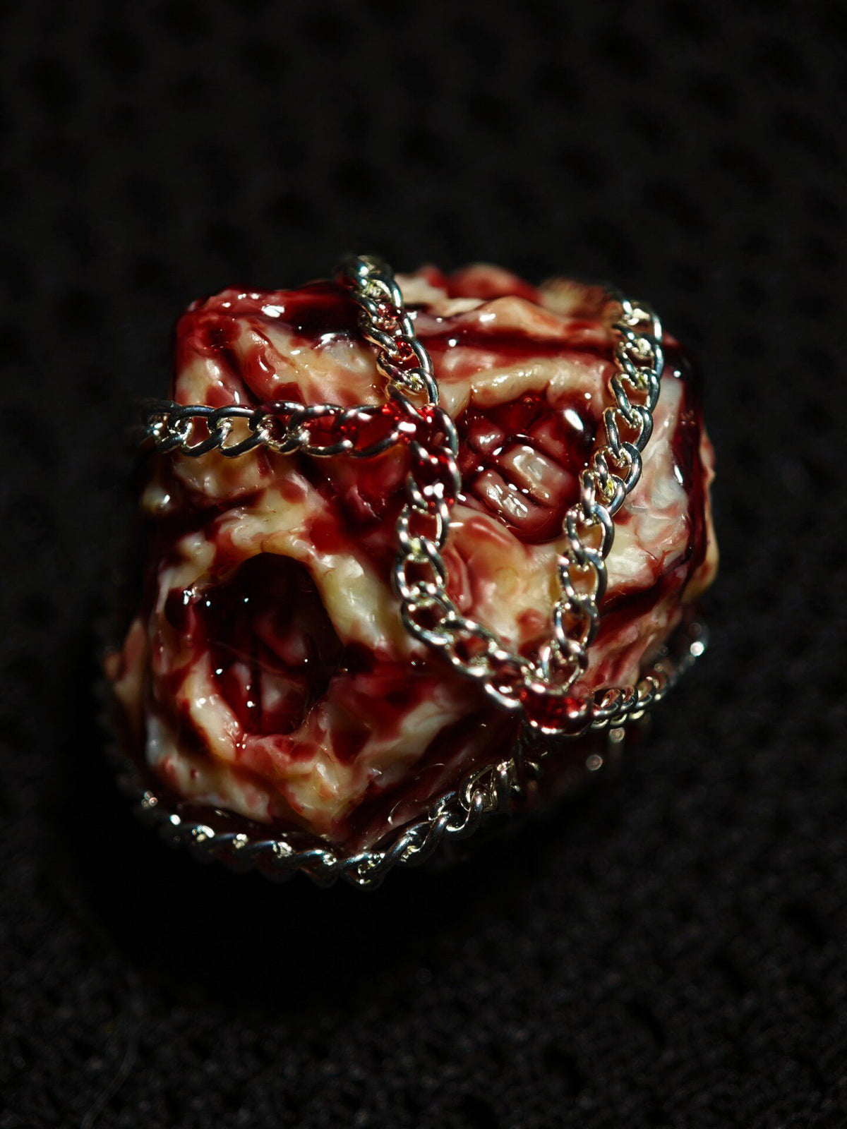 Handmade 35mm Bound Flesh D6 Dice - Chained Gory Meat Resin Artifact - Crux Jewelry product image 6