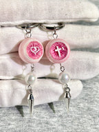 Holy Heartbreak | Pastel Goth Pink Eyeball Pearl Drop Earrings - Crux Jewelry product image 1