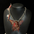 Menhera Bloody Injured Doll Face Necklace with Syringe & Revolver Charms - R - Crux Jewelry product photo