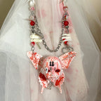Bloody "Ghost Bride" Butterfly Doll Face Necklace - Double Happiness Symbol & Coffin Charm - Crux Jewelry product image 3