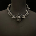 Black Glossy Spiked Doll Face Choker with Spider Emblem - Chunky Twisted Cord & Chain... - Crux Jewelry product image 1
