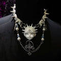 White Goth "Crying Angel" Spiked Doll Face Choker - Pearls, Coffins & Ornate Cross - Crux Jewelry product image 1