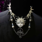 White Goth "Crying Angel" Spiked Doll Face Choker - Pearls, Coffins & Ornate Cross - Crux Jewelry product image 1