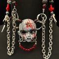 Occult Vampire Demon Doll Face Necklace - Bloody Pentagram, Fangs & Heavy Chains With... - Crux Jewelry product image 1
