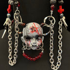Occult Vampire Demon Doll Face Necklace - Bloody Pentagram, Fangs & Heavy Chains With... - Crux Jewelry product image 1