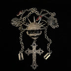 Black Metal "Corpse Paint" Spiked Doll Face Necklace - Ornate Cross & Razor Blade Charms - Crux Jewelry product image 1