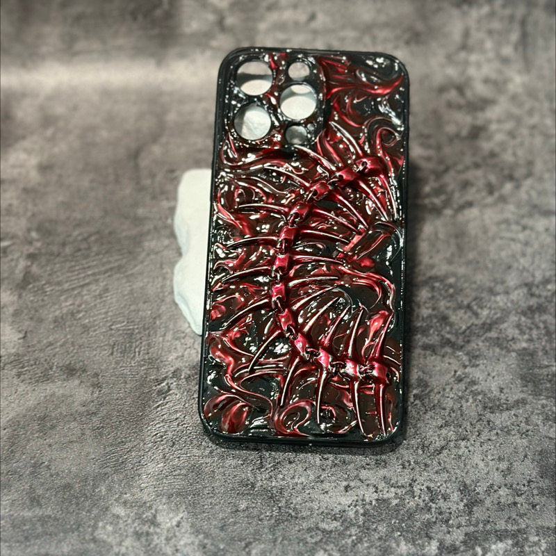 "Gothic Relics" 3D Embossed Phone Case | Bloody Cross, Fallen Angel & Spine Ribcage Art - body jewelry 4
