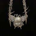 Cyberpunk Silver Metallic Butterfly Doll Face Necklace - Wire Wrapped & Spiked Chains - Crux Jewelry product image 1
