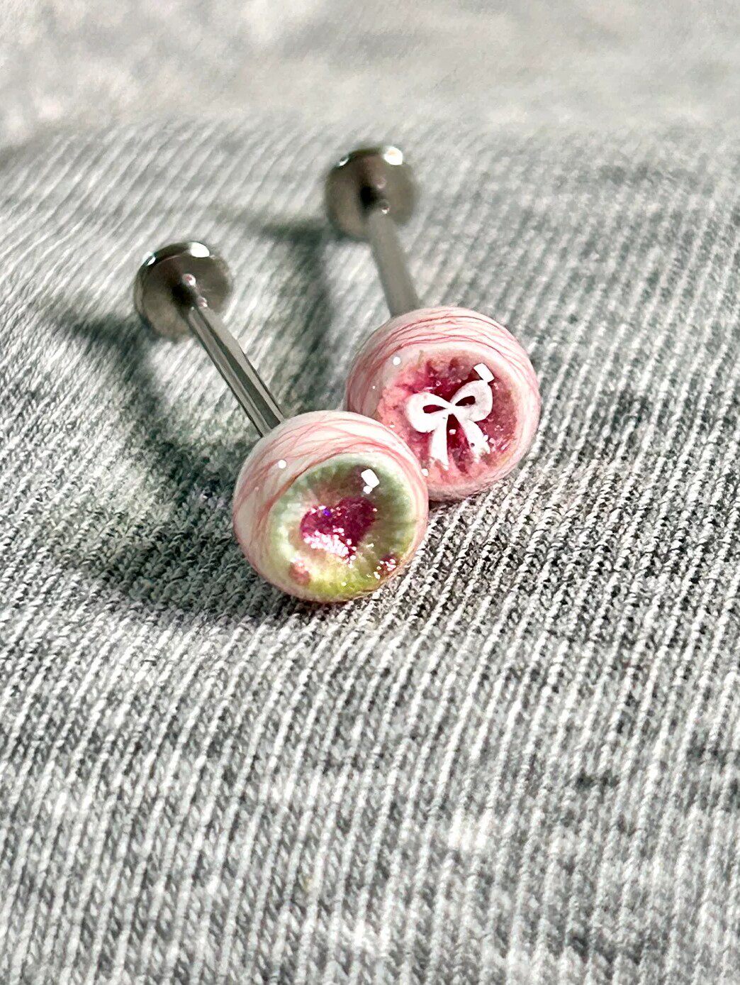 Handcrafted Titanium Dark Coquette Eyeball Piercing | Pastel Goth Labret Stud - Crux Jewelry product image 1