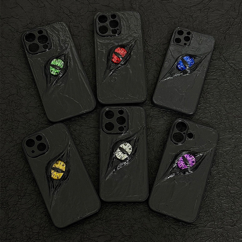 "Dark Awakening" Single Dragon Eye 3D Phone Case | Handmade Black Texture Demon Cover - Crux Jewelry product image 1