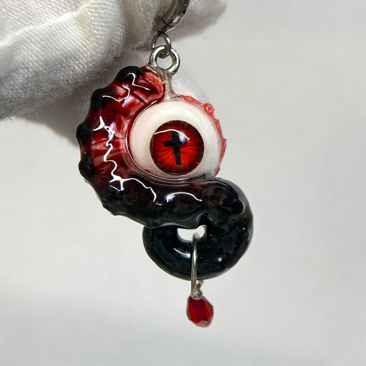 Blood Moon Cthulhu Eye – Crimson Tentacle Earrings with Cross Vertical Pupil - product image 3