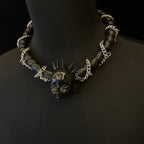 Black Glossy Spiked Doll Face Choker with Spider Emblem - Chunky Twisted Cord & Chain... - Crux Jewelry product image 2