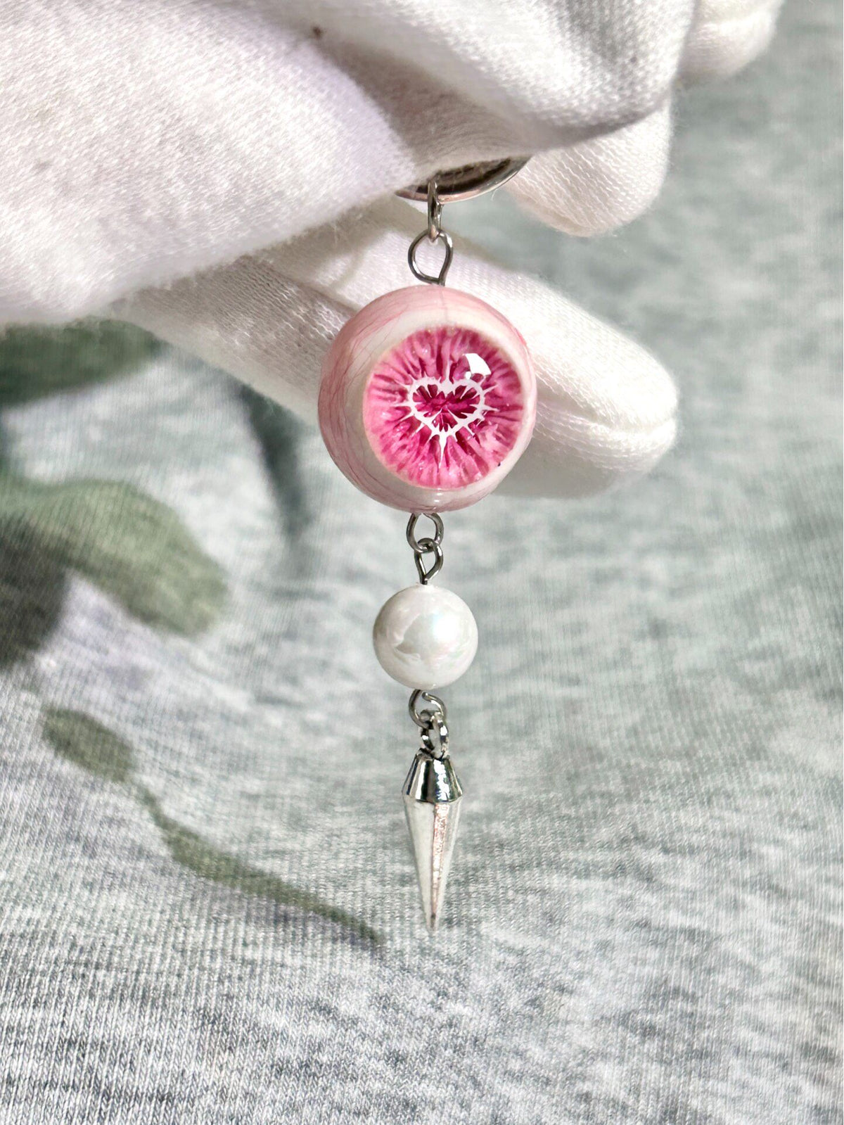 Holy Heartbreak | Pastel Goth Pink Eyeball Pearl Drop Earrings - Crux Jewelry product image 2