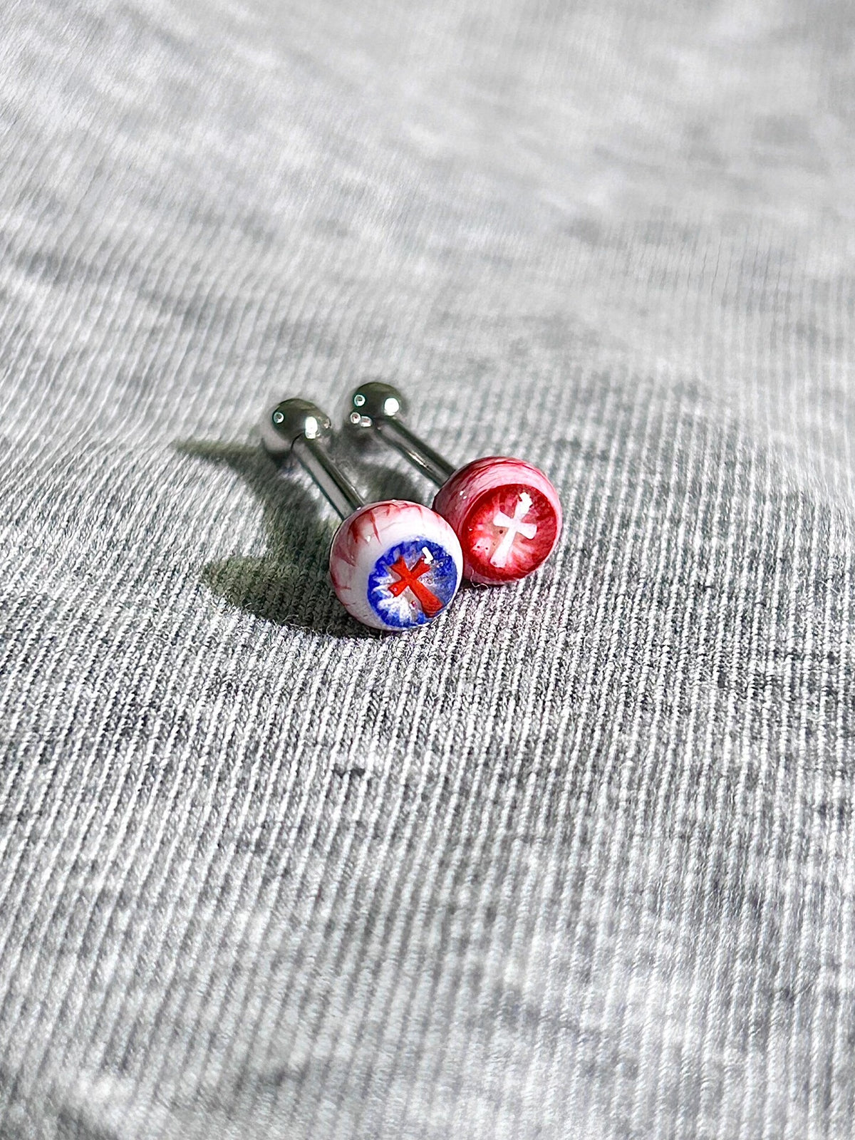 Tears of the Fallen Heretic | Titanium Holy Cross Eyeball Stud - Crux Jewelry product image 2