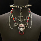 Occult Vampire Demon Doll Face Necklace - Bloody Pentagram, Fangs & Heavy Chains With... - Crux Jewelry product image 2
