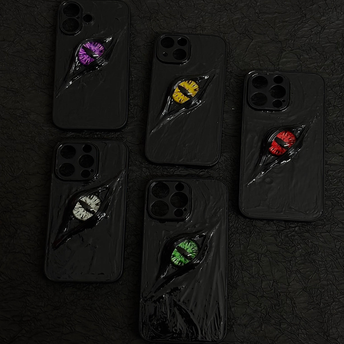 "Dark Awakening" Single Dragon Eye 3D Phone Case | Handmade Black Texture Demon Cover - Crux Jewelry product image 2