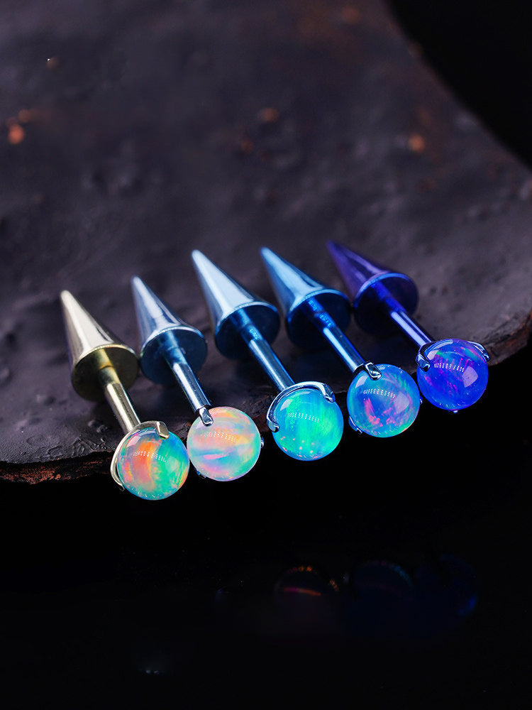 ASTM F136 Titanium Aurora Opal Spike Stud - Edgy Fairycore Cartilage Piercing - Crux Jewelry product image 3