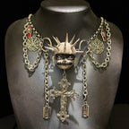 Black Metal "Corpse Paint" Spiked Doll Face Necklace - Ornate Cross & Razor Blade Charms - Crux Jewelry product image 2