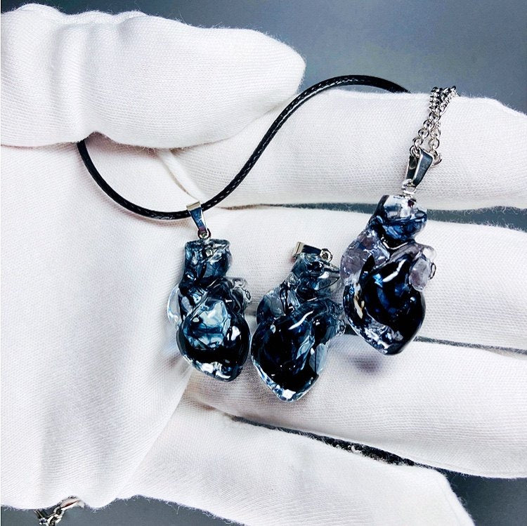 "Corrupted Soul" Black Smoke Anatomical Heart - Ink Wash Resin - Crux Jewelry product image 2