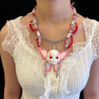 Yami Kawaii Pink Butterfly "Bleeding Eyes" Doll Face Necklace - Spikes & Blood... - Crux Jewelry product image 3