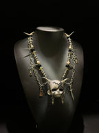 Silver Horned Stitched Doll Face Necklace with Cleaver, Knife & Coffin Charms - Crux Jewelry product image 2