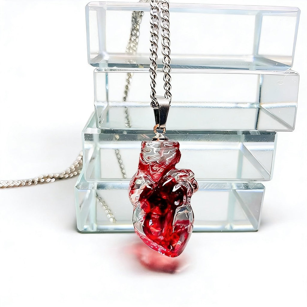 "Blood Ruby" Translucent Red Heart Necklace - Gummy Resin Pendant - Crux Jewelry product image 4