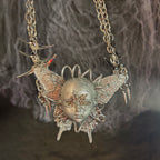 Cyberpunk Silver Metallic Butterfly Doll Face Necklace - Wire Wrapped & Spiked Chains - Crux Jewelry product image 3