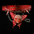 Red Graffiti Leather Spiked Choker with Spiral Doll Face & Spotted Butterfly Wings - Crux Jewelry product image 1