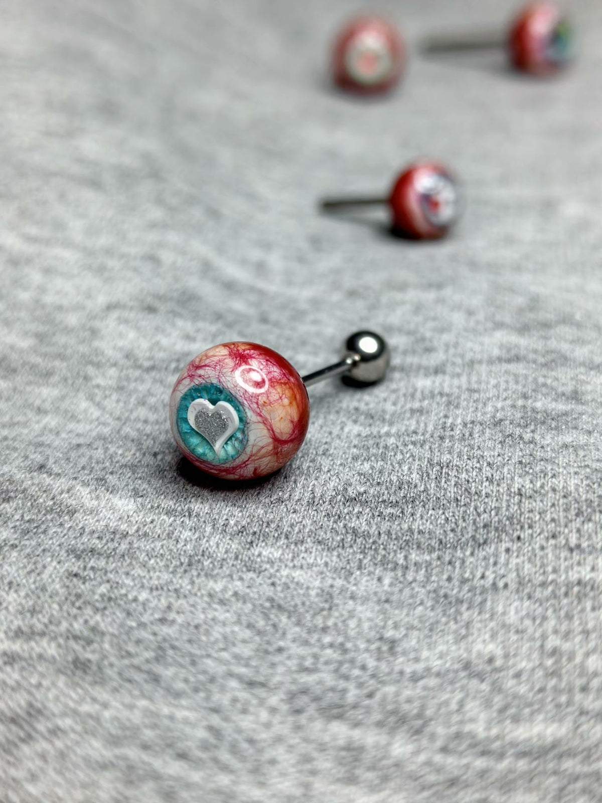 Artisan Heart-Pupil Bloodshot Eyeball | Titanium Eyeball Tongue/Ear/Lip Stud - Crux Jewelry product image 2