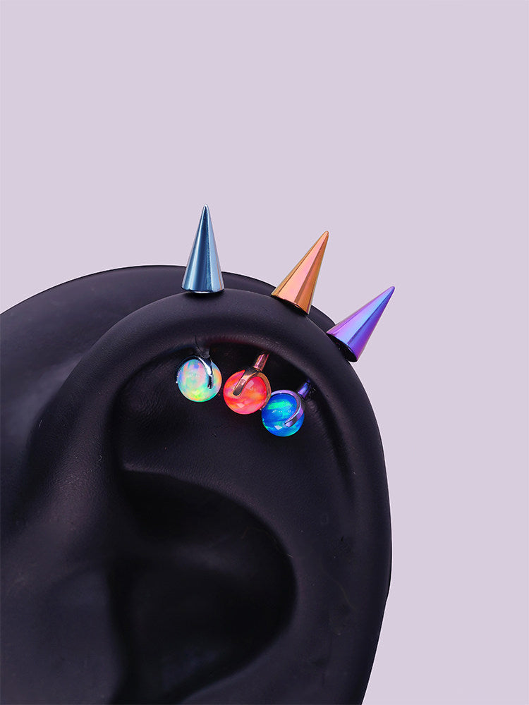 ASTM F136 Titanium Aurora Opal Spike Stud - Edgy Fairycore Cartilage Piercing - Crux Jewelry product image 4