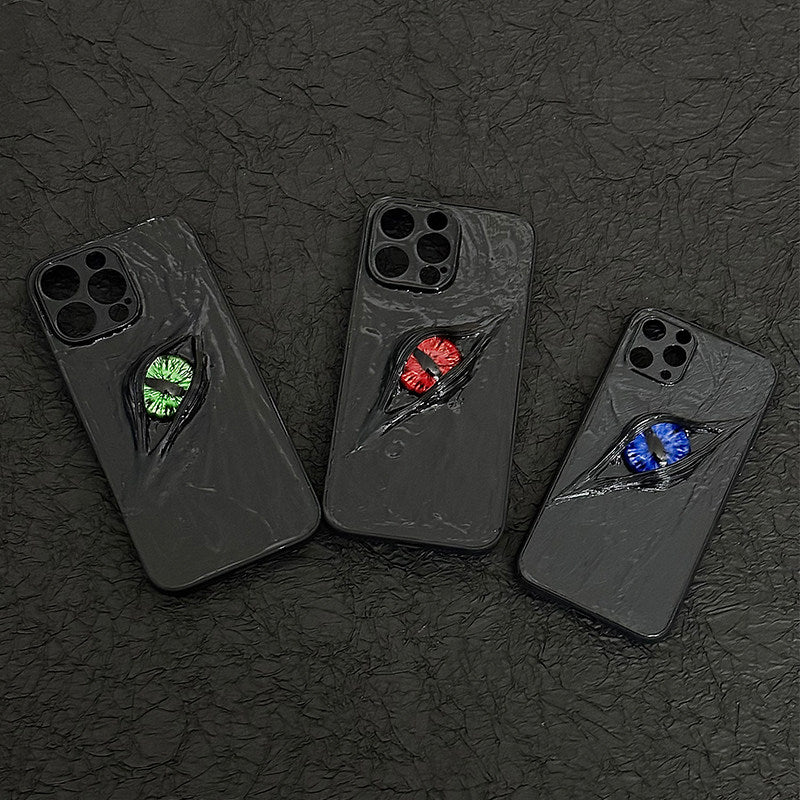 "Dark Awakening" Single Dragon Eye 3D Phone Case | Handmade Black Texture Demon Cover - Crux Jewelry product image 3