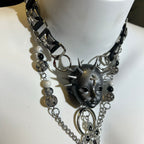 Silver Spiked Doll Face Necklace - Layered Beaded Chain & Inverted Cross Pendant - Crux Jewelry product image 4