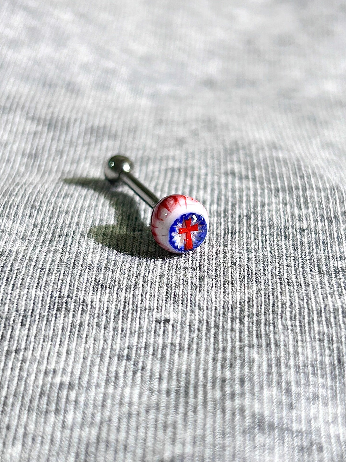 Tears of the Fallen Heretic | Titanium Holy Cross Eyeball Stud - Crux Jewelry product image 3