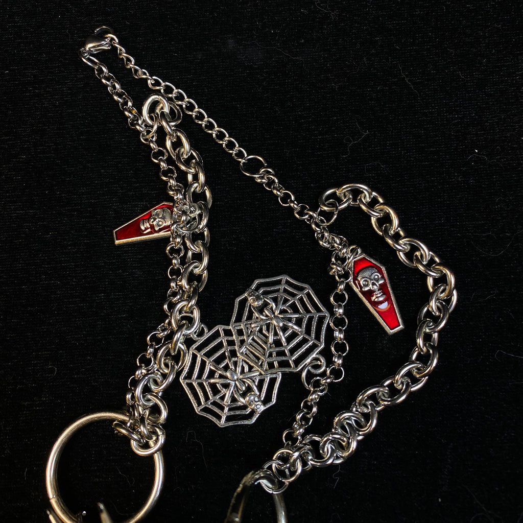 Black Metal "Corpse Paint" Spiked Doll Face Necklace - Ornate Cross & Razor Blade Charms - Crux Jewelry product image 3