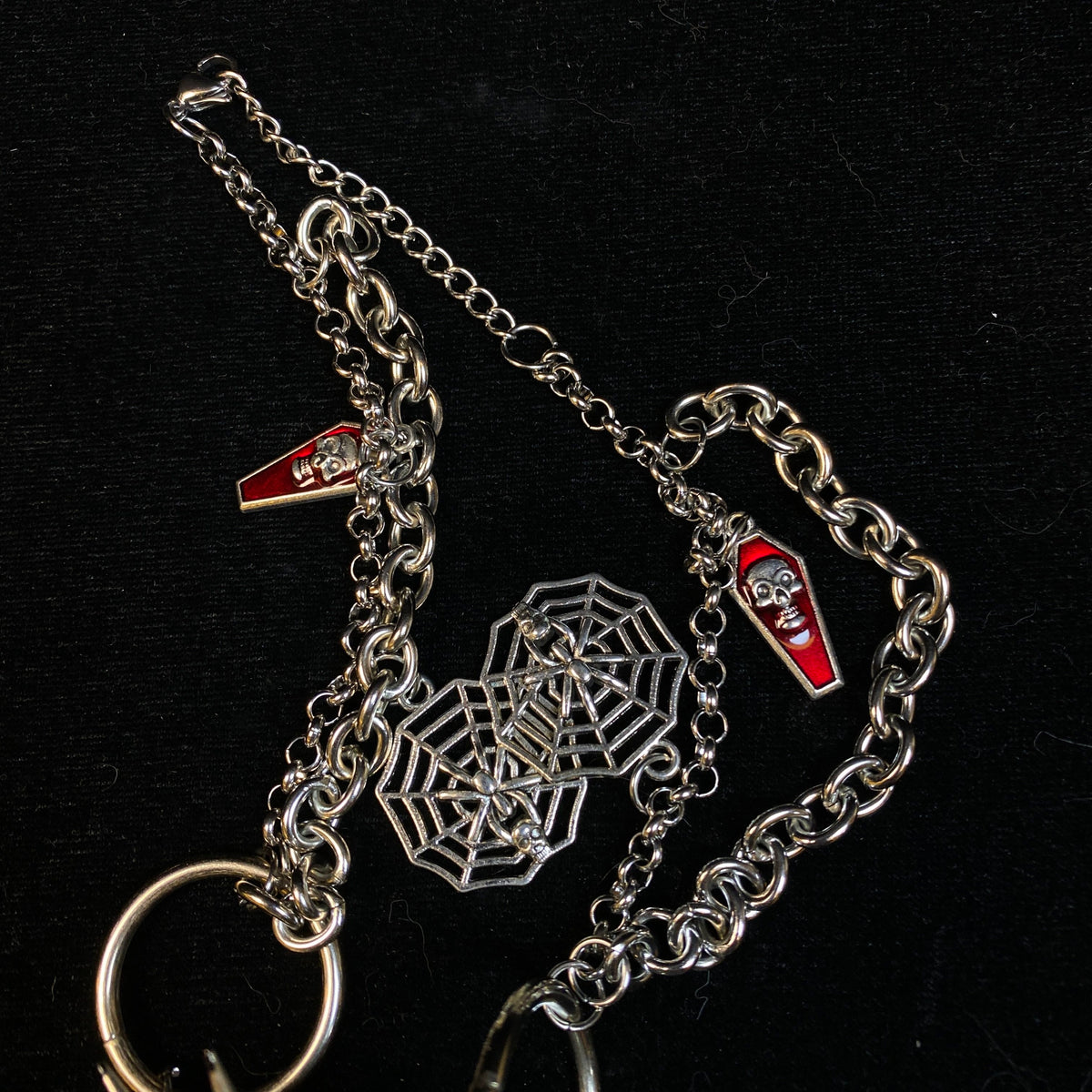 Black Metal "Corpse Paint" Spiked Doll Face Necklace - Ornate Cross & Razor Blade Charms - Crux Jewelry product image 3