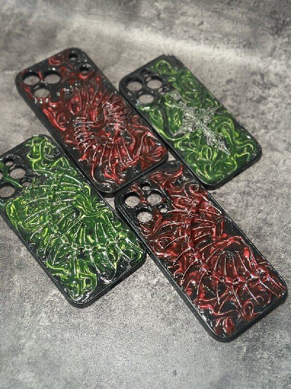 "Gothic Relics" 3D Embossed Phone Case | Bloody Cross, Fallen Angel & Spine Ribcage Art - body jewelry 2
