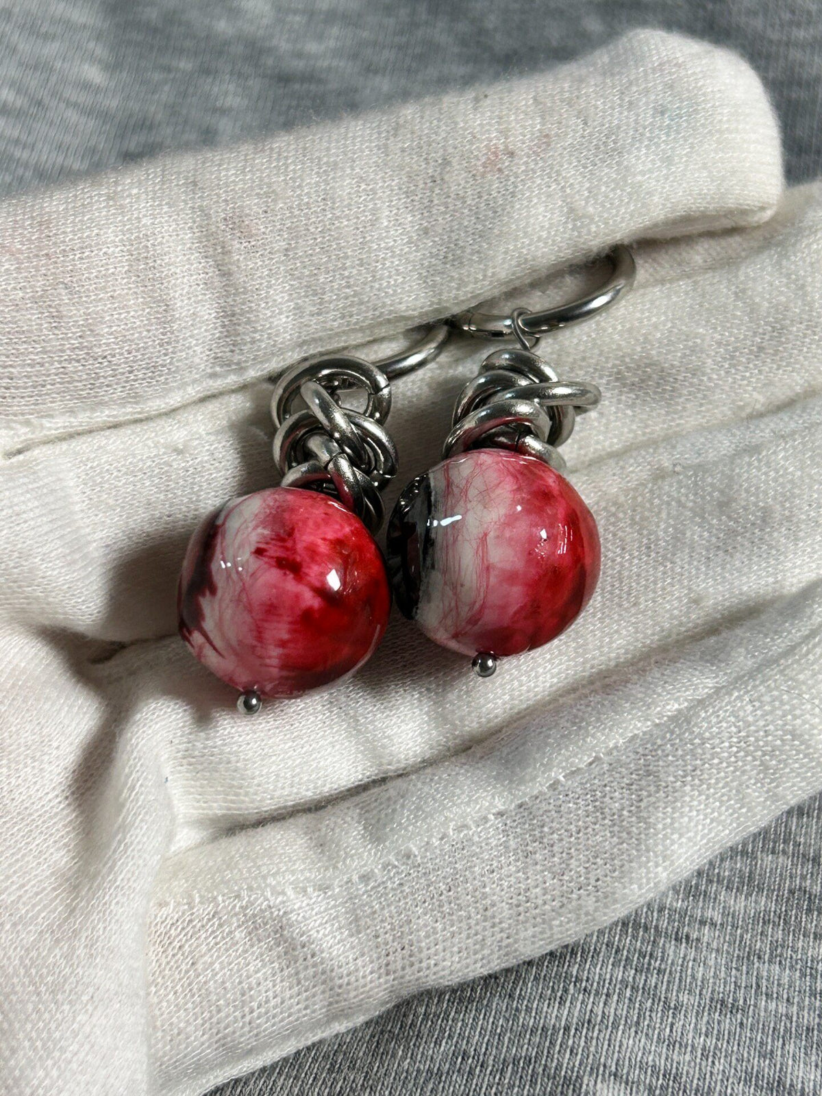 Sacred Torment | Heavy Chain Bloodshot Cross Eyeball Earrings - Crux Jewelry product image 5