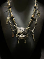 Silver Horned Stitched Doll Face Necklace with Cleaver, Knife & Coffin Charms - Crux Jewelry product image 4