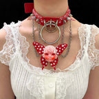 Red Graffiti Leather Spiked Choker with Spiral Doll Face & Spotted Butterfly Wings - Crux Jewelry product image 3