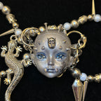 Silver Metallic "Third Eye" Crying Doll Face Choker - Black Leather & Gothic Cross Studs - Crux Jewelry product image 1