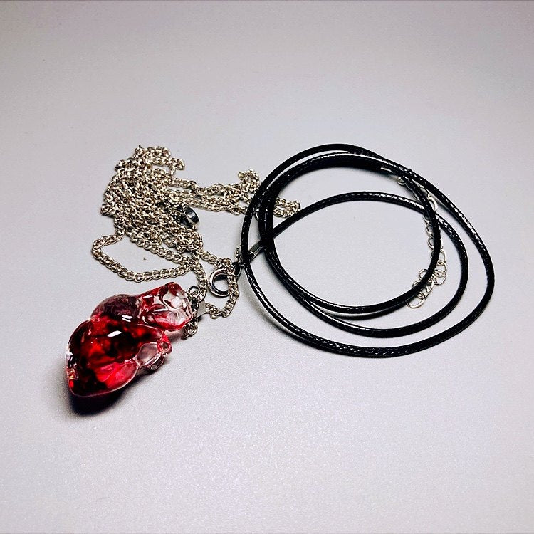 "Blood Ruby" Translucent Red Heart Necklace - Gummy Resin Pendant - Crux Jewelry product image 6