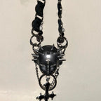 Silver Spiked Doll Face Necklace - Layered Beaded Chain & Inverted Cross Pendant - Crux Jewelry product image 5