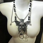 Silver Metallic Butterfly Doll Face Necklace with Rhinestone Heart & Winged Skull Charm - Crux Jewelry product image 5
