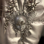 Cyberpunk Silver Metallic Butterfly Doll Face Necklace - Wire Wrapped & Spiked Chains - Crux Jewelry product image 6