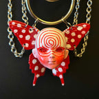 Red Graffiti Leather Spiked Choker with Spiral Doll Face & Spotted Butterfly Wings - Crux Jewelry product image 5